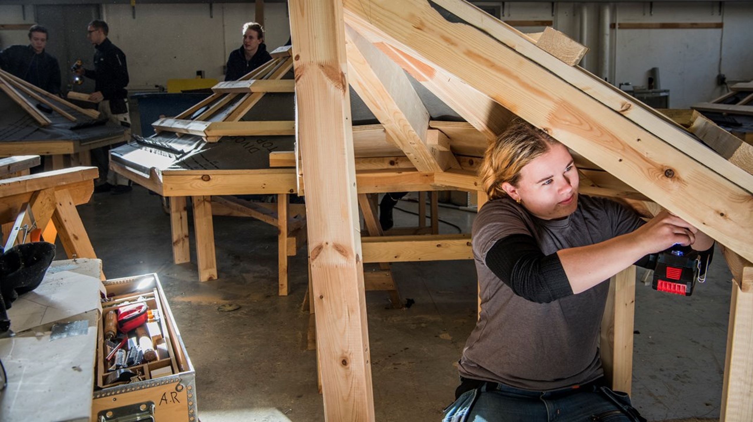 Billedet er af 18-årige Amalie, som i 2017 var i gang med tømreruddannelsen som eux.