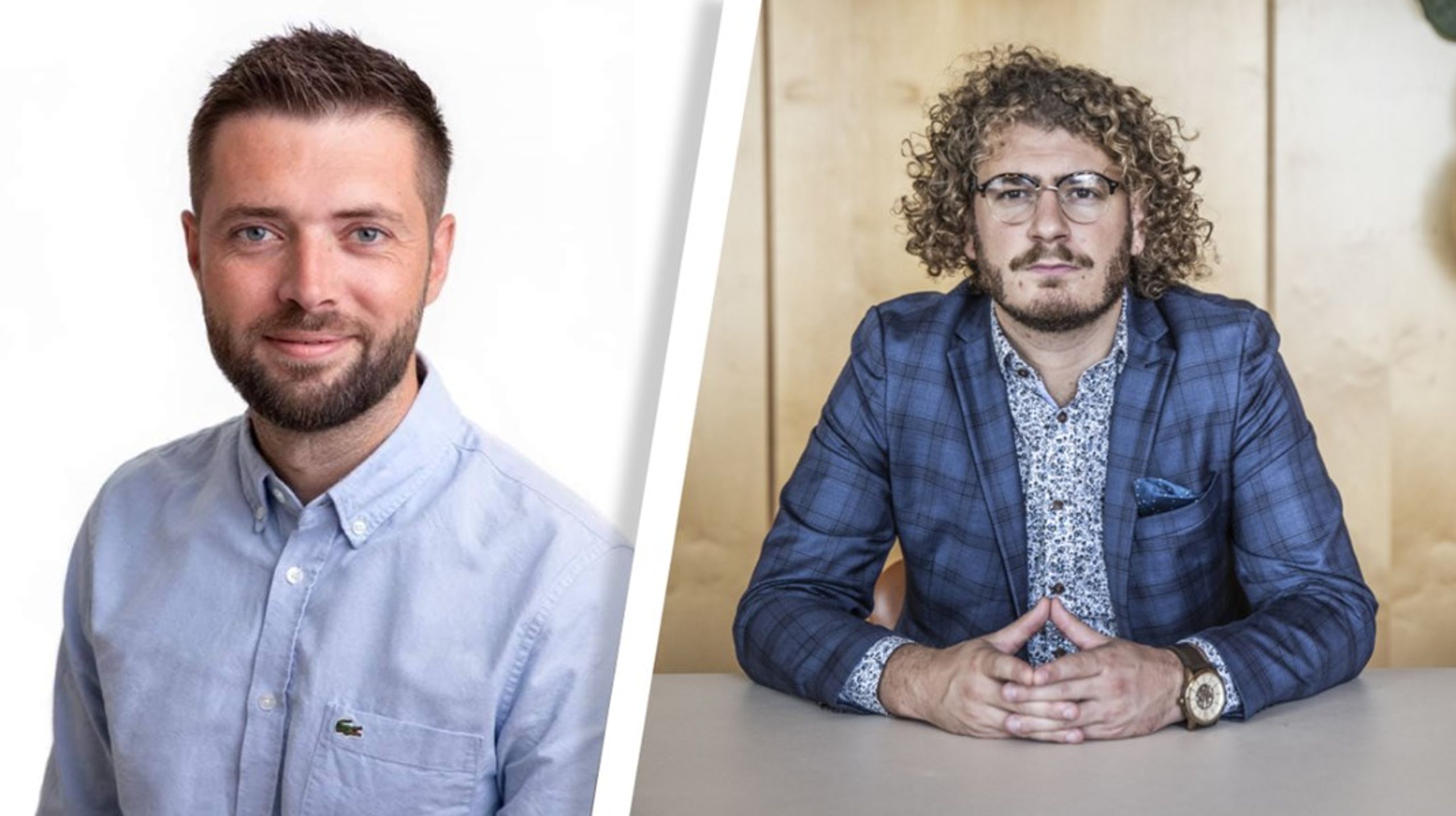 Socialdemokratiets 34-årige Kasper Damsgaard (til venstre) og Venstres 28-årige Piet Papageorge (til højre) er nye spidskandidater i Glostrup.