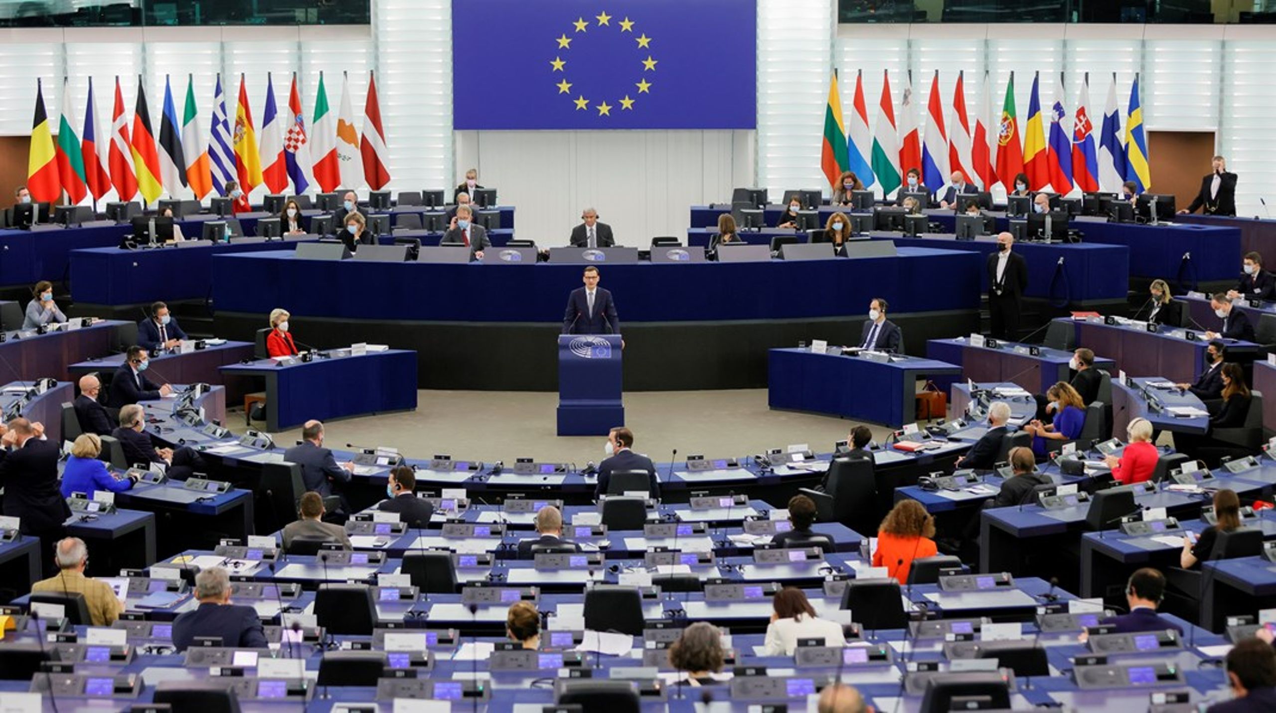 Polens premierminister i debat om EU-rettens forrang for polsk ret i EU-Parlamentet.&nbsp;