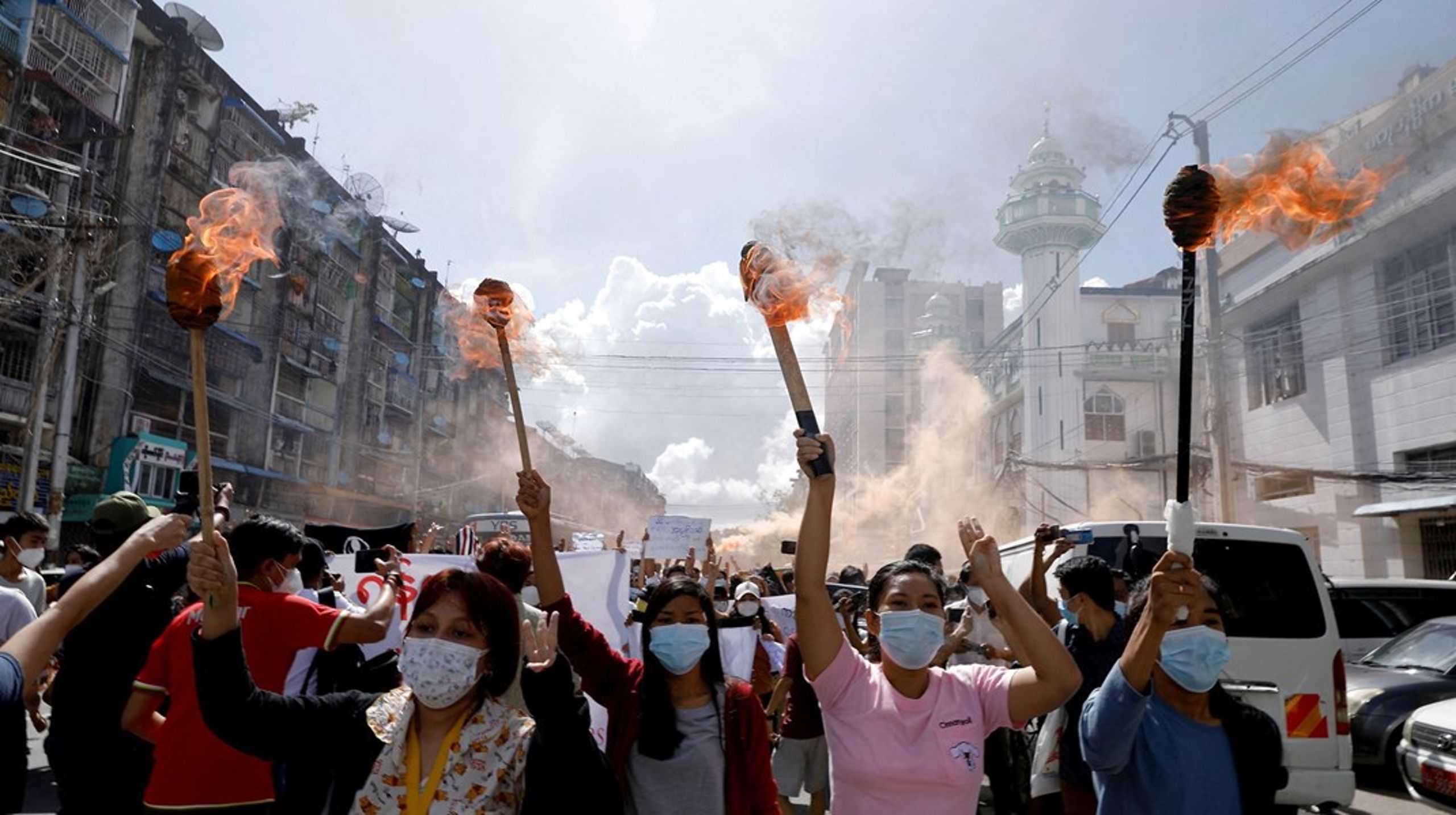 Demonstrationer mod militærkuppet i Yangon, Myanmar, juli, 2021.