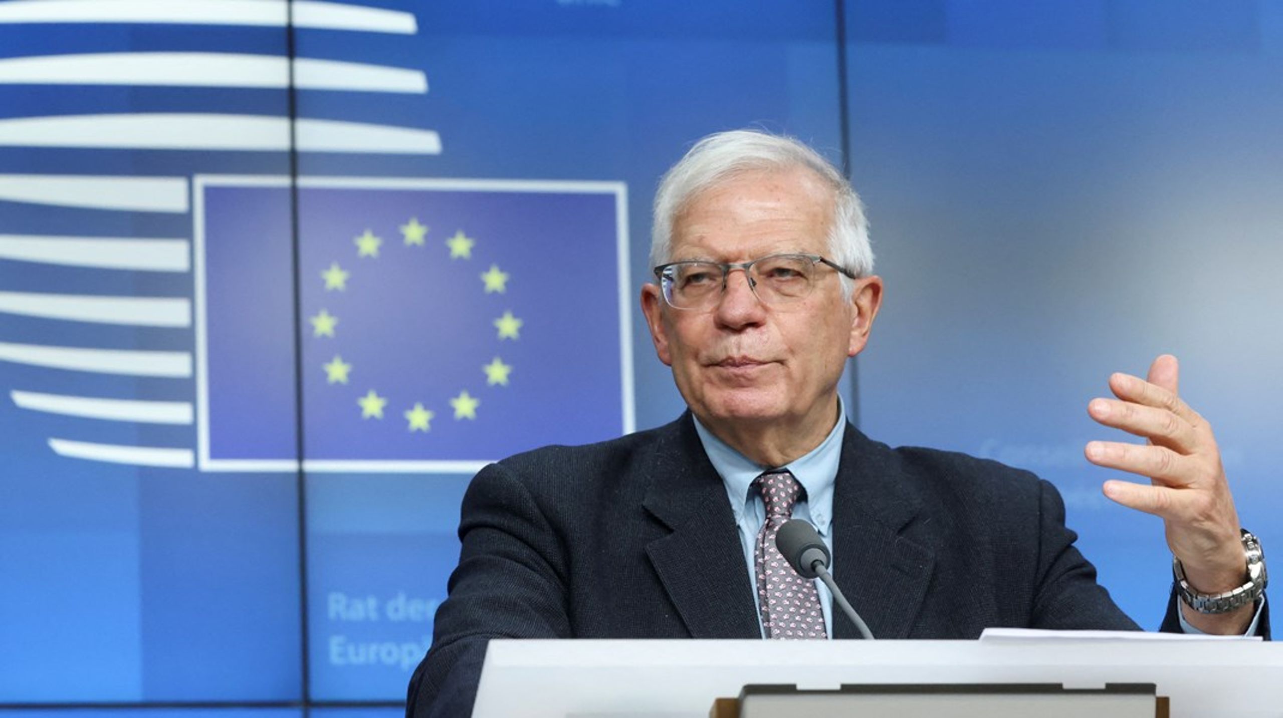 Spanieren Josep Borrell har siden 2019 været udenrigschef i EU. Før da var han Spaniens udenrigsminister. Han har også tidligere været formand for Europa-Parlamentet.