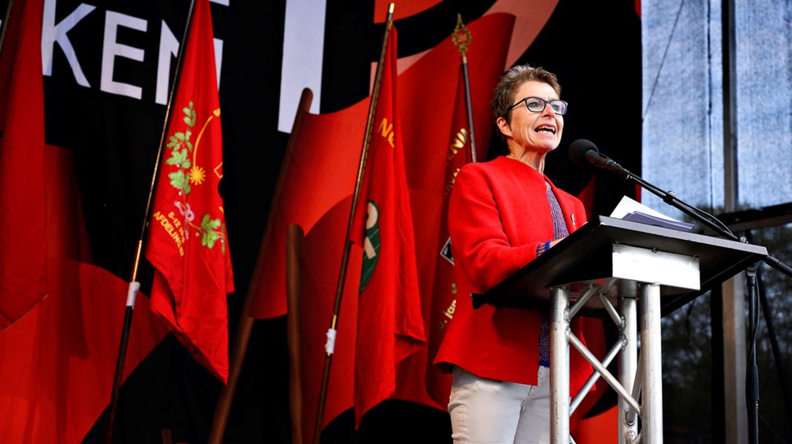 Grete Christensen, formand for Dansk Sygeplejeråd, holdt tale i Fælledparken for at markere Arbejdernes internationale kampdag søndag 1. maj 2022.