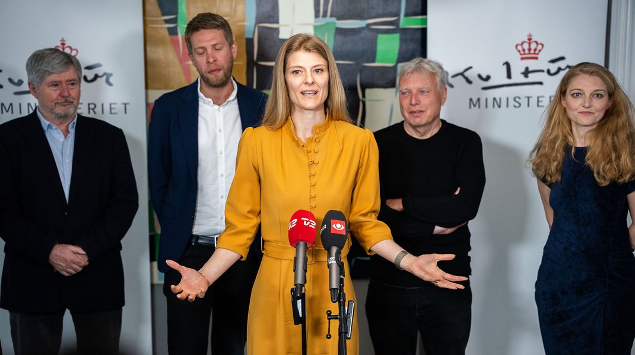 Kulturminister Ane Halsboe-Jørgensen præsenterer ny medieaftale, lørdag 21. maj, 2022.