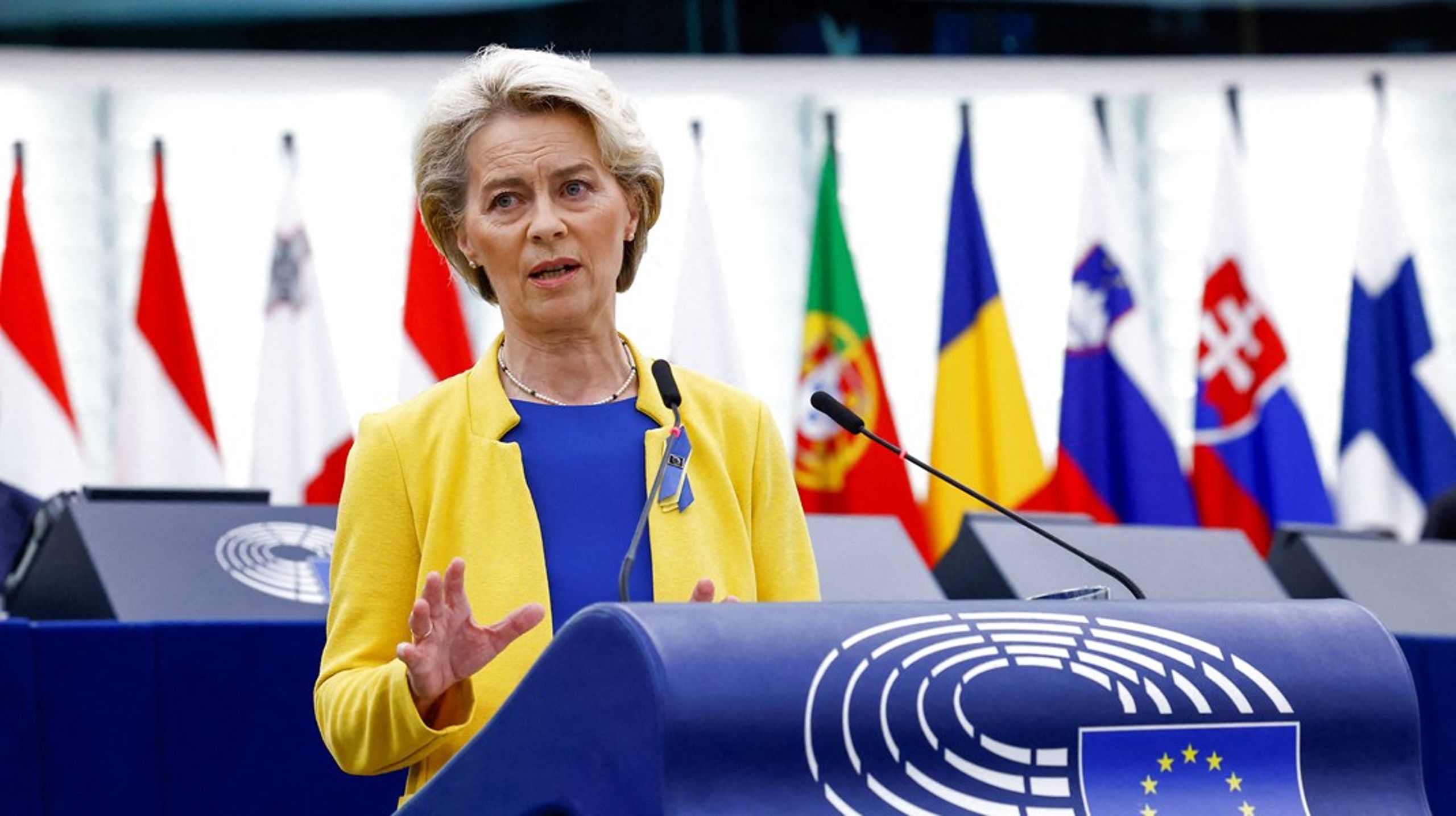 Den tyske kommissionsformand Ursula von der Leyen under hendes state of the union-tale i Strasbourg onsdag.&nbsp;