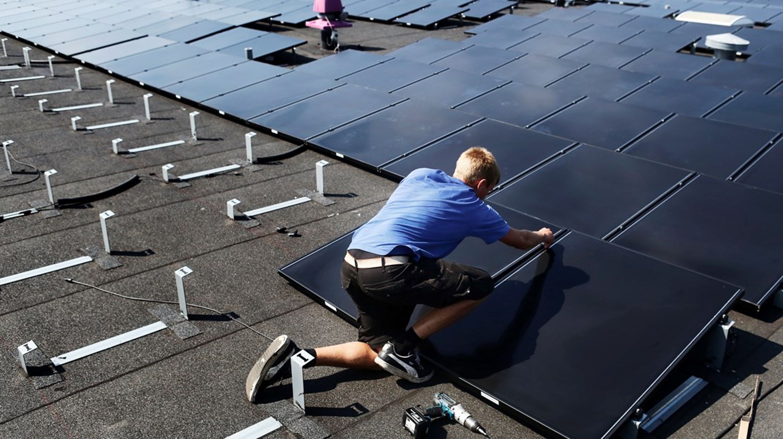 Inden 2025 bør der opstilles mindst 20 GW solcelleanlæg på eksempelvis lavbundsjorde og industritage. Det er den billigste både at frigøre os fra Putins energi, skriver Bjarke Møller.