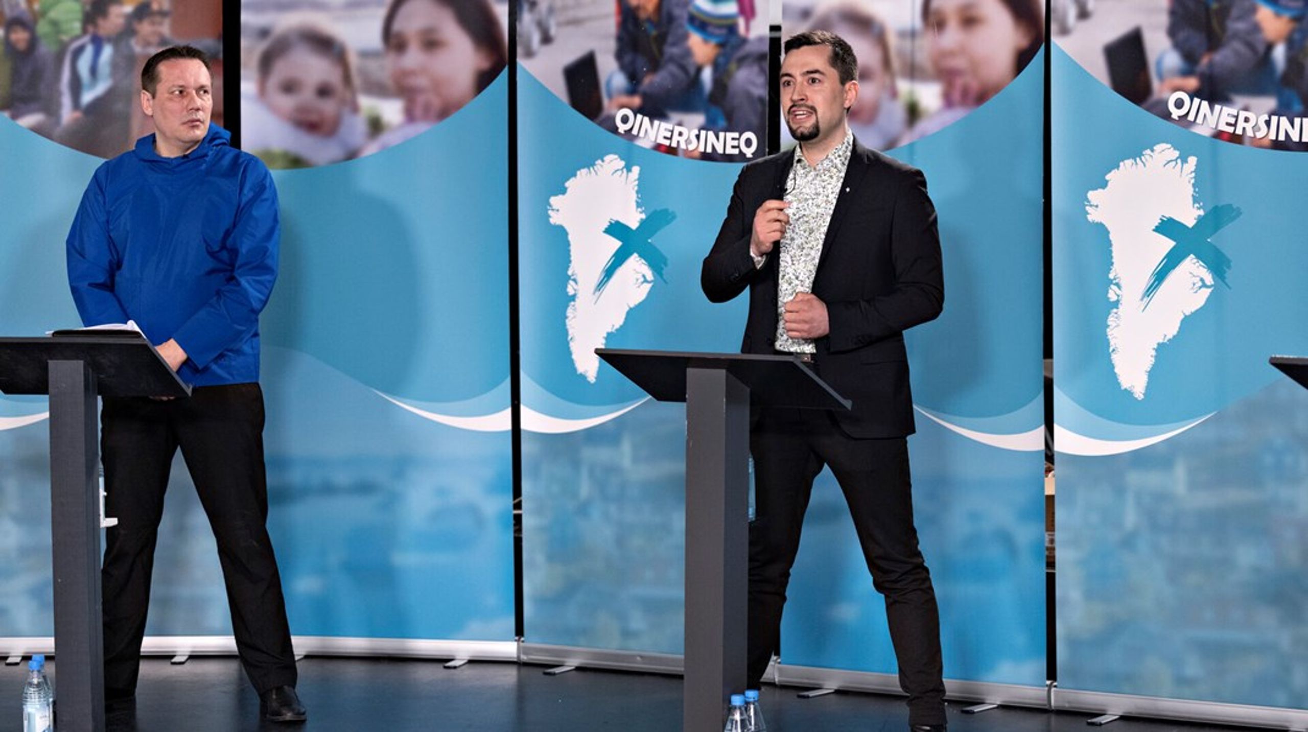 Erik Jensen (tv.) overtager departementet for finanser i Grønlands regering,&nbsp;Naalakkersuisut. Múte B. Egede (th.) fortsætter som landsstyreformand.