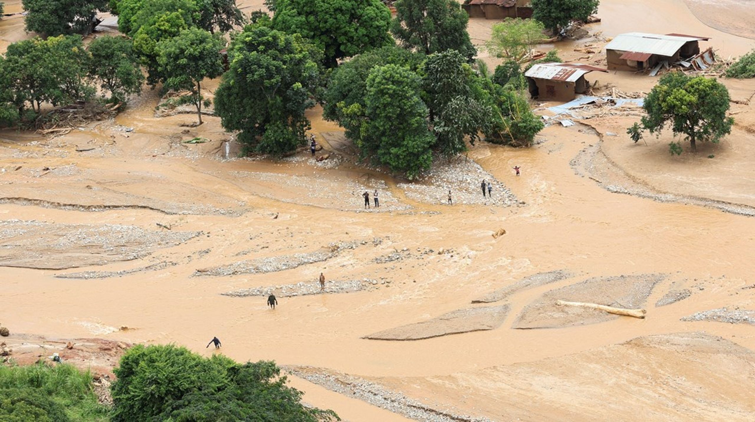 Et oversvømmet område i det sydlige Malawi i kølvandet på orkanen Freddy.<br>