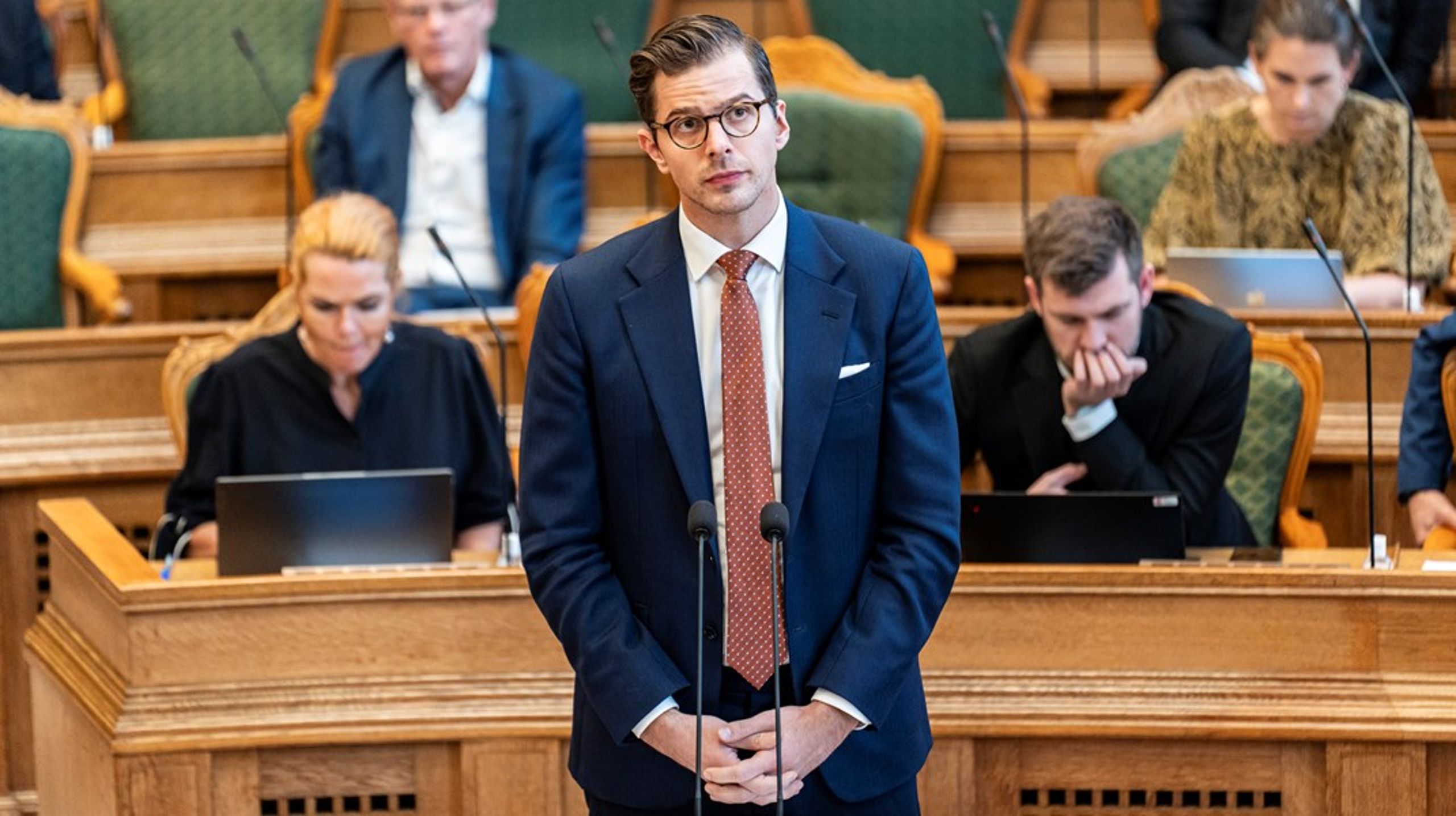 Formand for Liberal Alliance Alex Vanopslagh kan glæde sig over, at partiet lige nu står til at blive det tredjestørste i Folketinget.