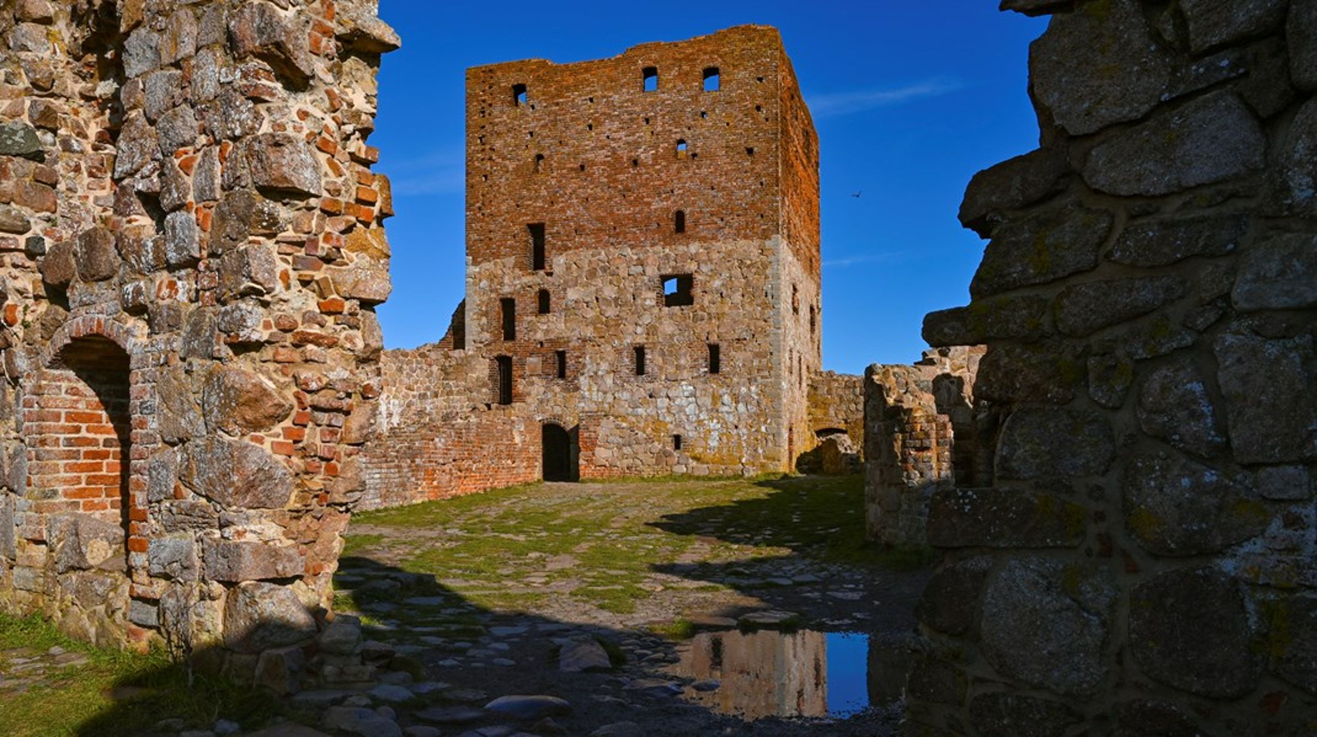 61 ud af 91 danske ruiner er i så dårlig stand, at kulturarv risikerer at gå tabt. Hammershus på billedet er blandt de fem danske fortidsminder, som tilsammen får bevilget 15 millioner kroner til istandsættelser i finansloven for 2024.&nbsp;