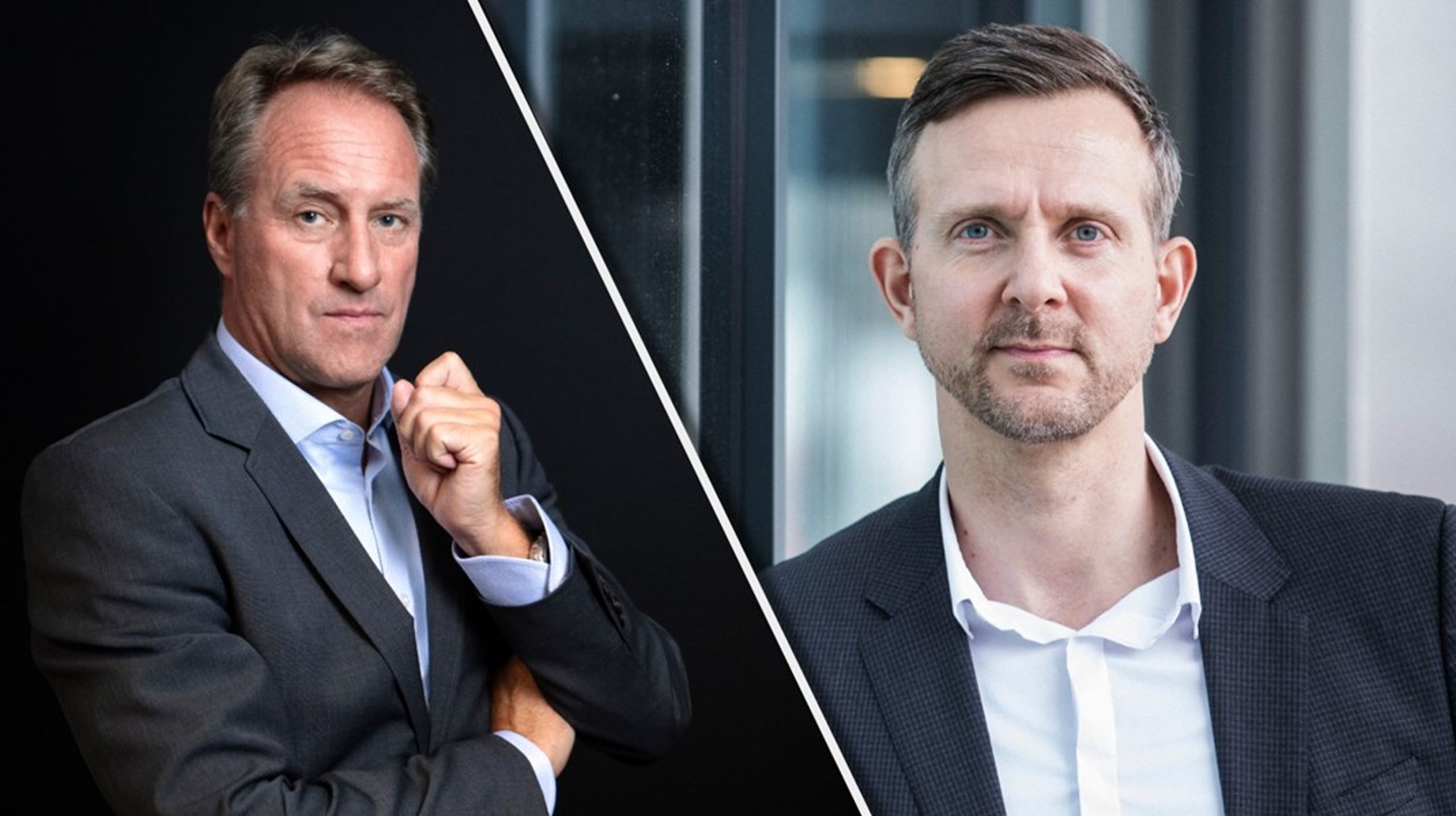 Lars Sandahl Sørensen er administrerende direktør i DI og Jakob Brandt er direktør i SVMdanmark. De kalder begge top-topskatten for symbolkpolitik.