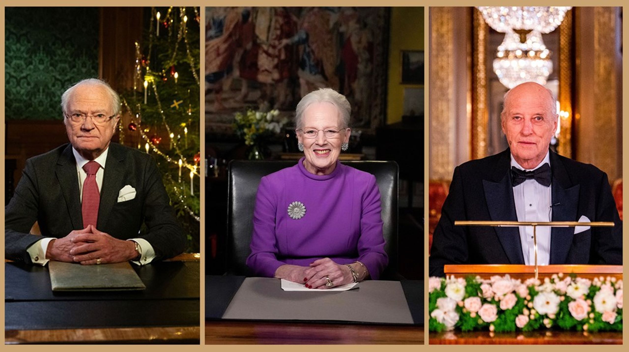 Den svenske konge Carl Gustaf, Danmarks dronning Margrethe og den norske kong Harald har alle holdt taler til nationen i december – og alle tre berørte følsomme, politiske emner