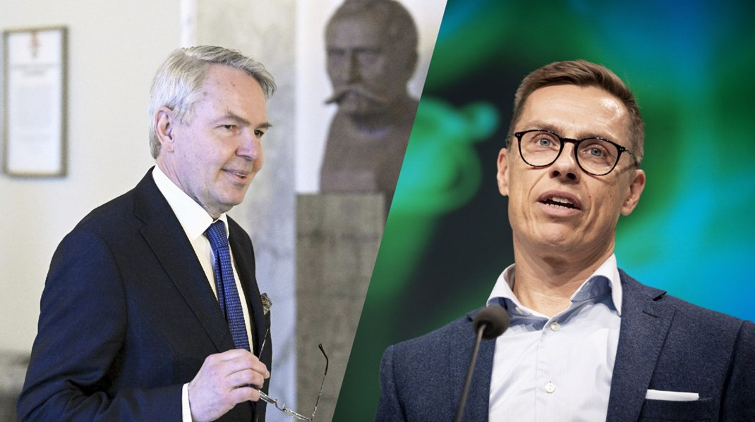 Søndag den 28. januar finder første runde af det finske præsidentvalg sted. Pekka Haavisto (tv.)&nbsp;og Alexander Stubb (th.) fører i meningsmålingerne.