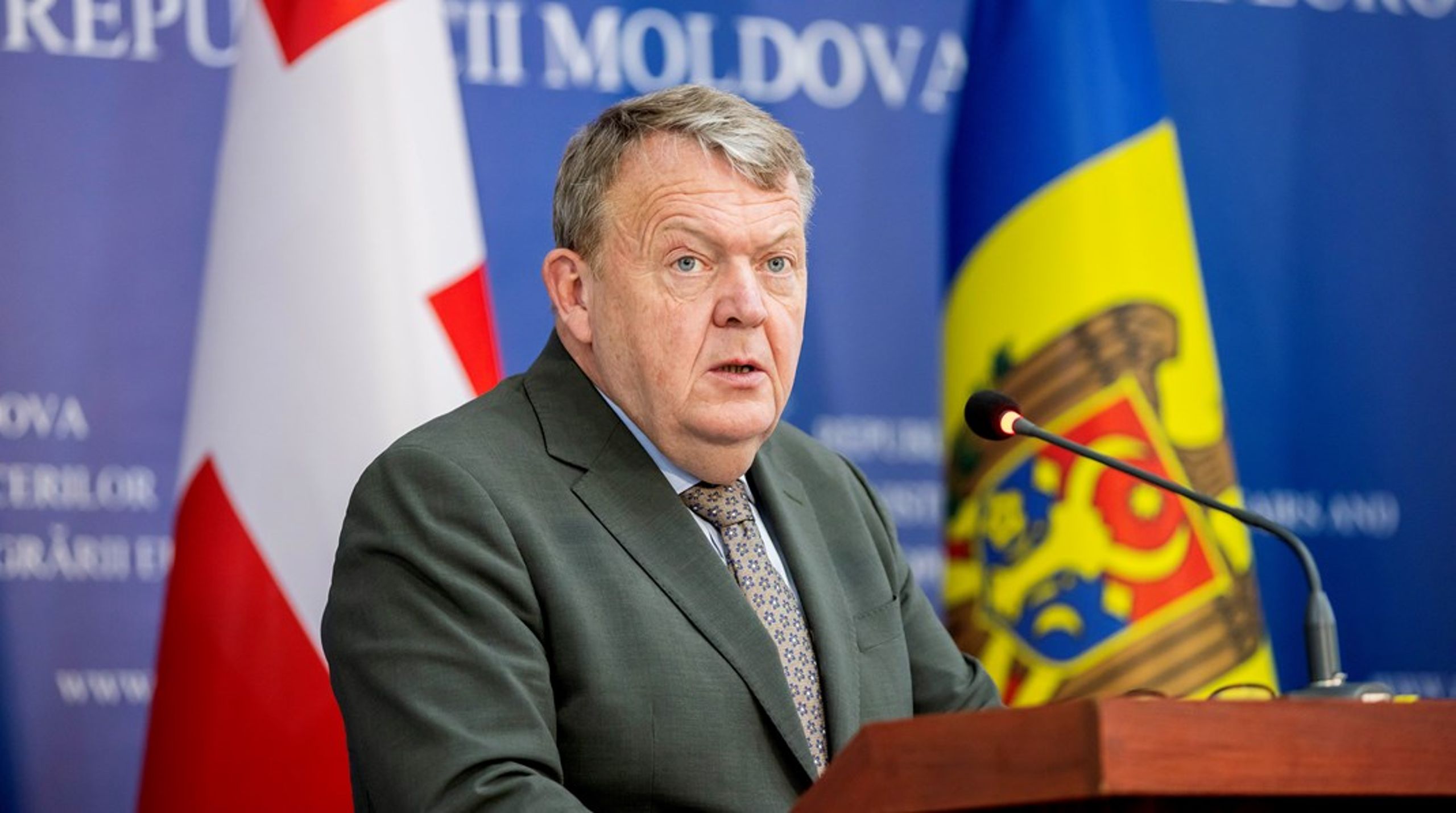 Lars Løkke Rasmussen (M) ved indvielsen af den nye danske ambassade i Moldova i januar 2024.<br>