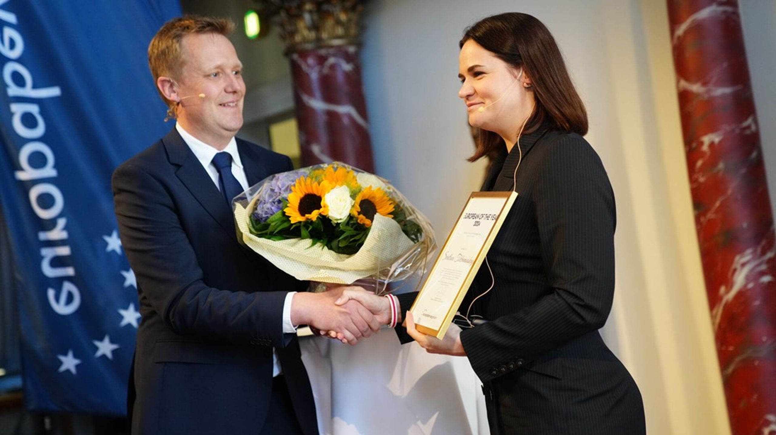 Lederen af den belarusiske demokratibevægelse, Svetlana Tikhanovskaja, fik prisen 'Årets Europæer' på Nationalmuseet i København.