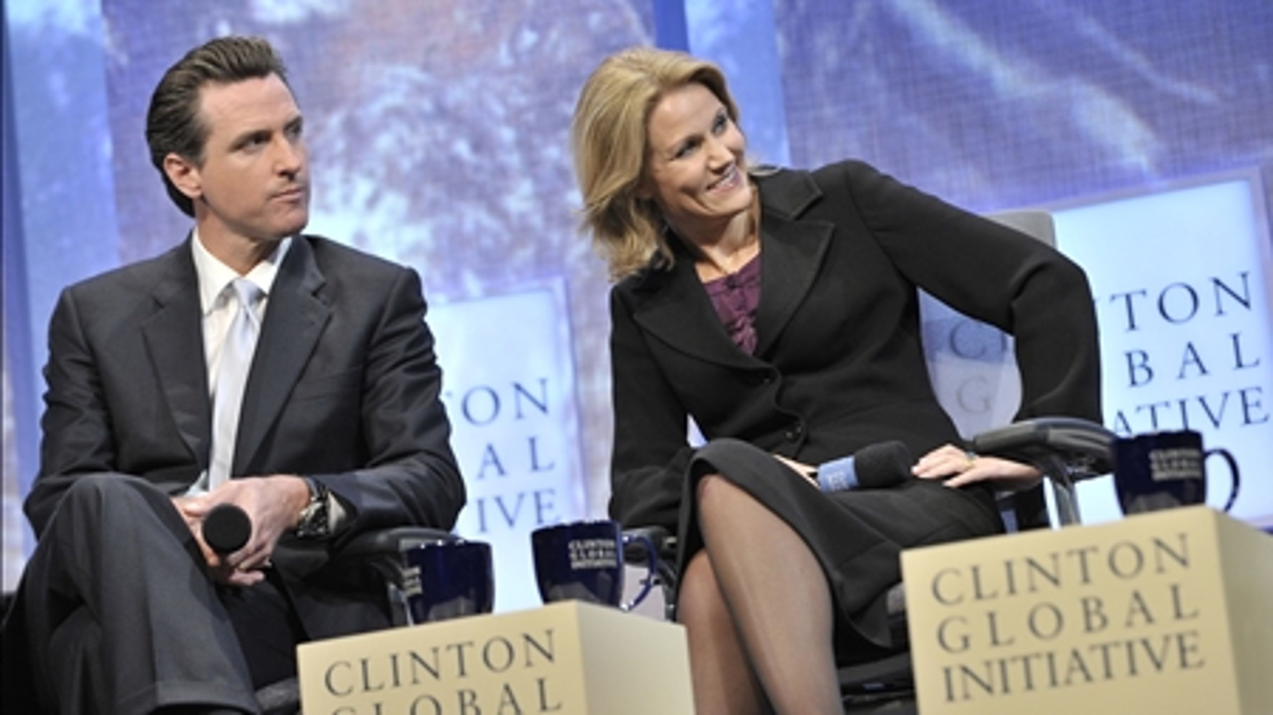 Helle Thorning-Schmidt med San Franciscos borgmester Gavin Newsom (tv) ved 2008 Clinton Global Initiatives &#229;rlige m&#248;de.